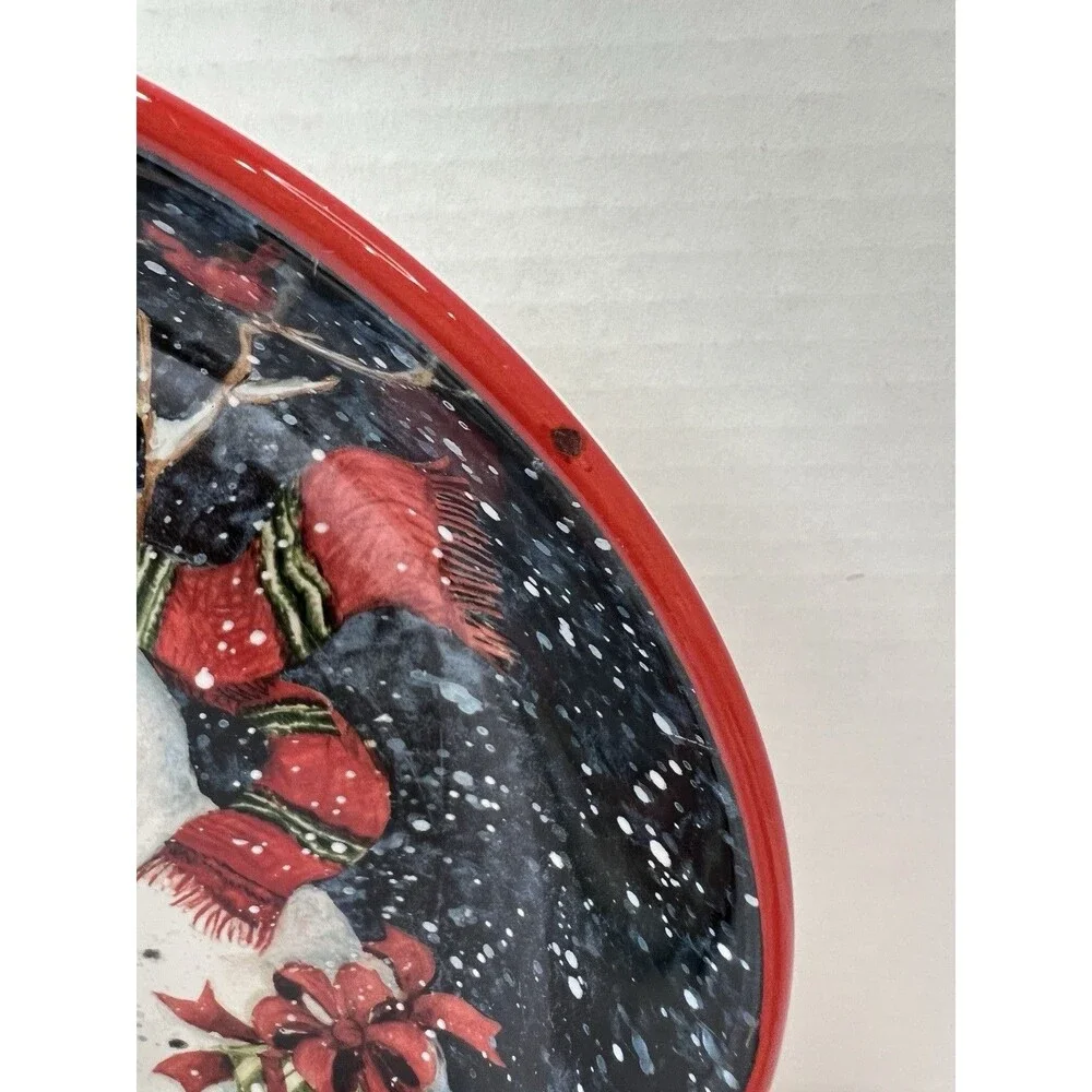 Certified Intl Susan Winget Xmas Blue Background Snowman 9” Pasta Serving Bowl